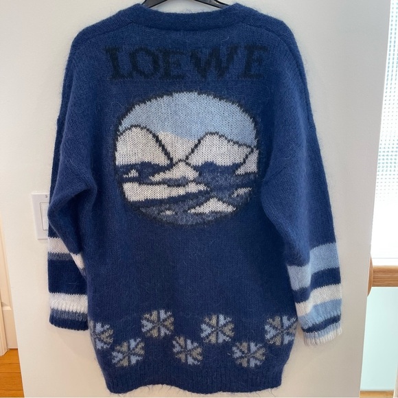 NWT Loewe Mohair Knit Cardigan Oversized Women’s Blue Sweater Polar Bear Winter - Picture 11 of 16
